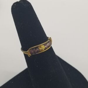 handmade wire wrapped beaded ring purple and yellow size 5.5